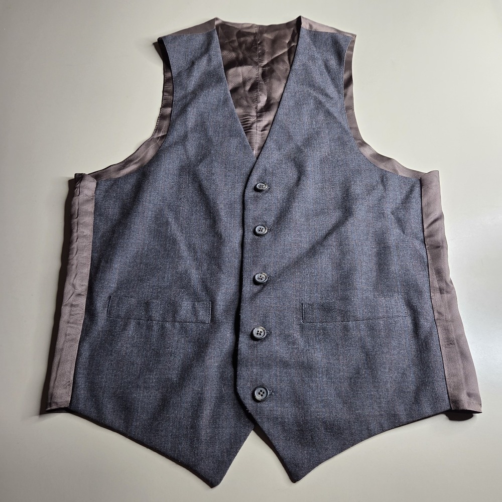 Men's Gray Suit Vest‎ 4-Button Classic Dress Waistcoat Formal Wedding Sz M 23"